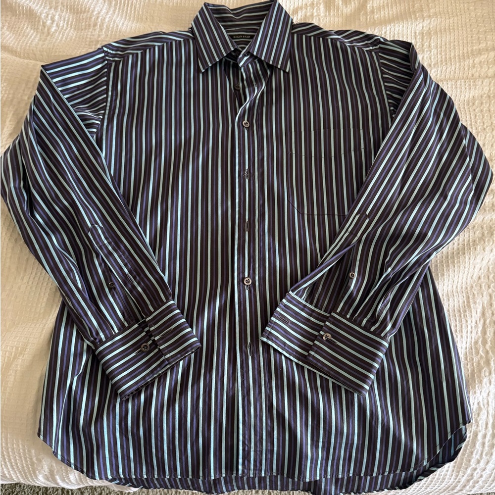 Billy Reid Black and Blue Casual Button Down Shirt